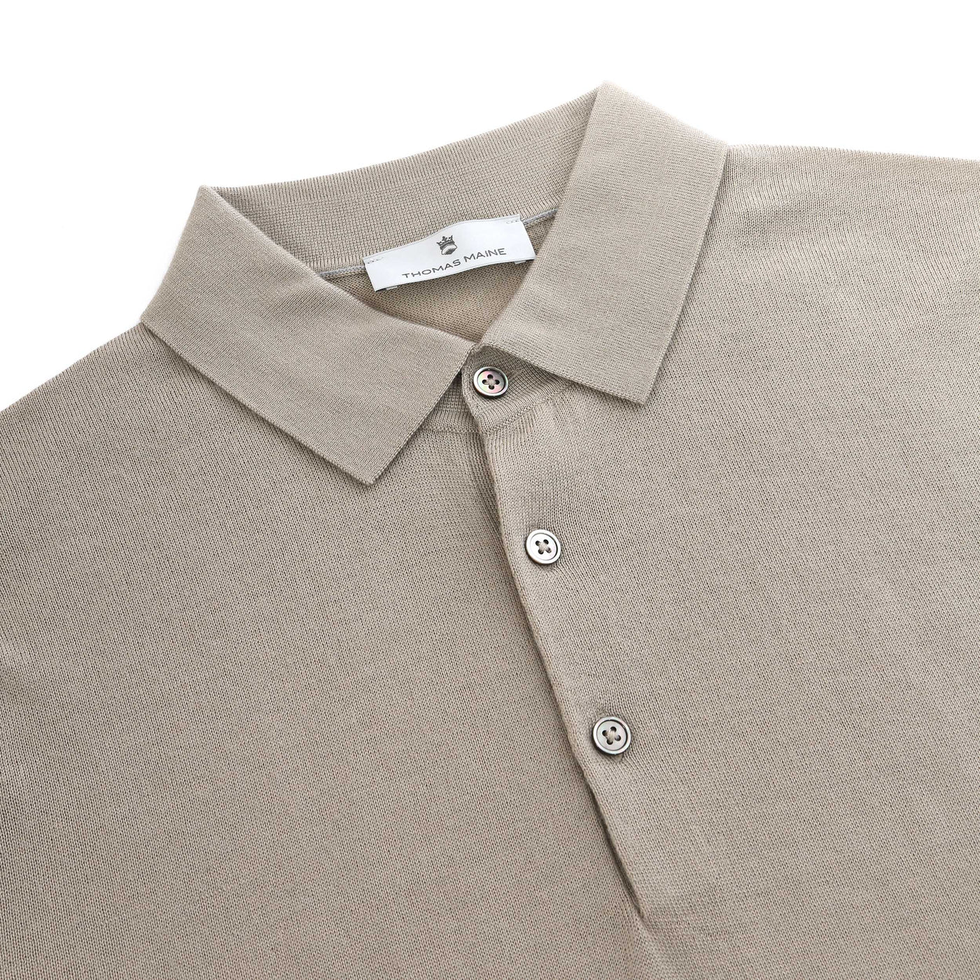 Thomas Maine 3 Button Knit Polo in Dark Beige Placket