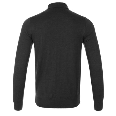 Thomas Maine 3 Button Merino Knit Polo Shirt in Black Back