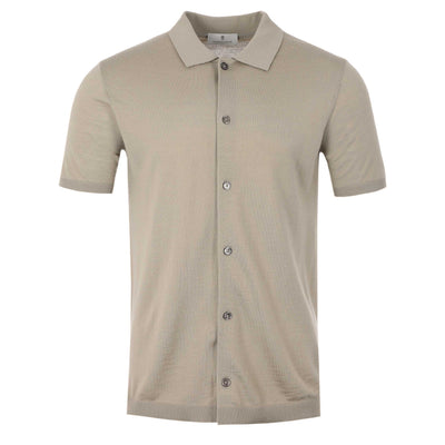 Thomas Maine Button Thru Knitted Polo in Beige