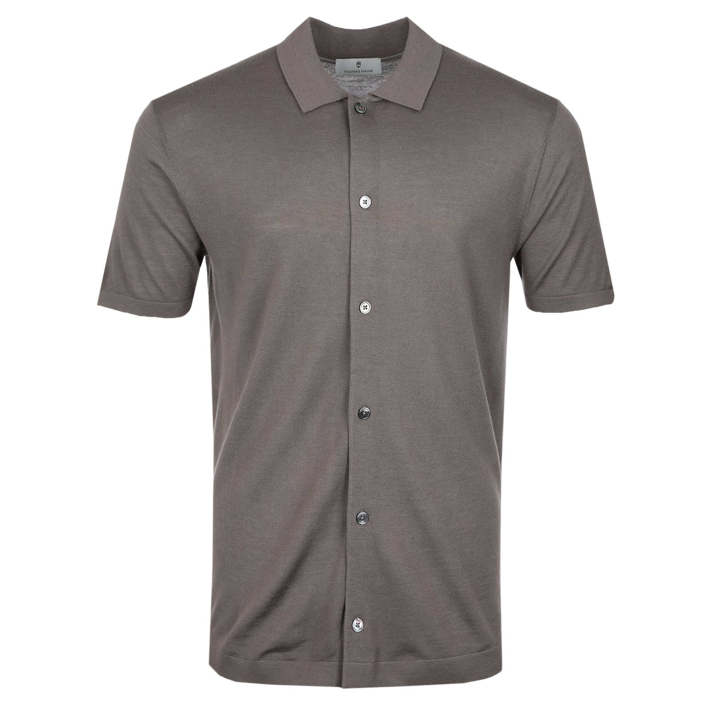 Thomas Maine Button Thru Knitted Polo in Light Brown