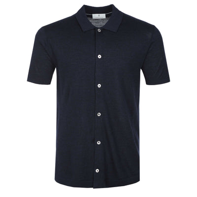 Thomas Maine Button Thru Knitted Polo in Navy