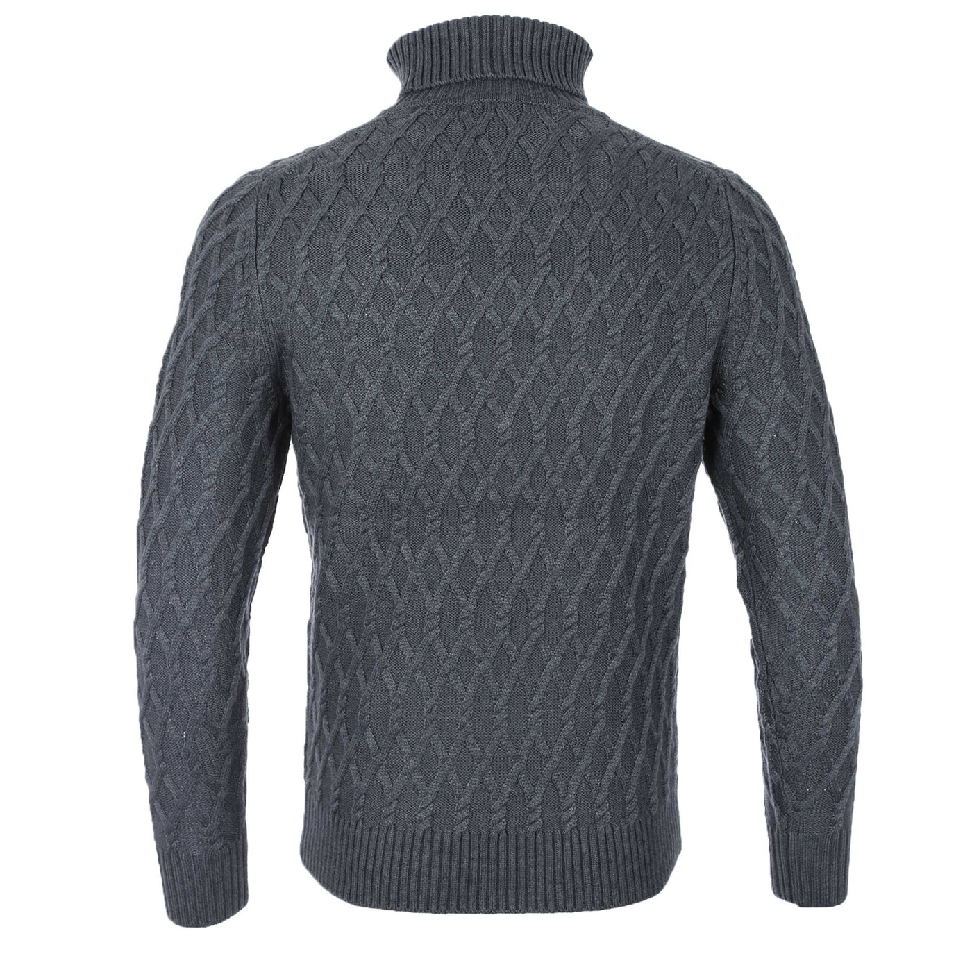 Thomas Maine Chunky Cable Roll Neck Knitwear in Dark Grey Back