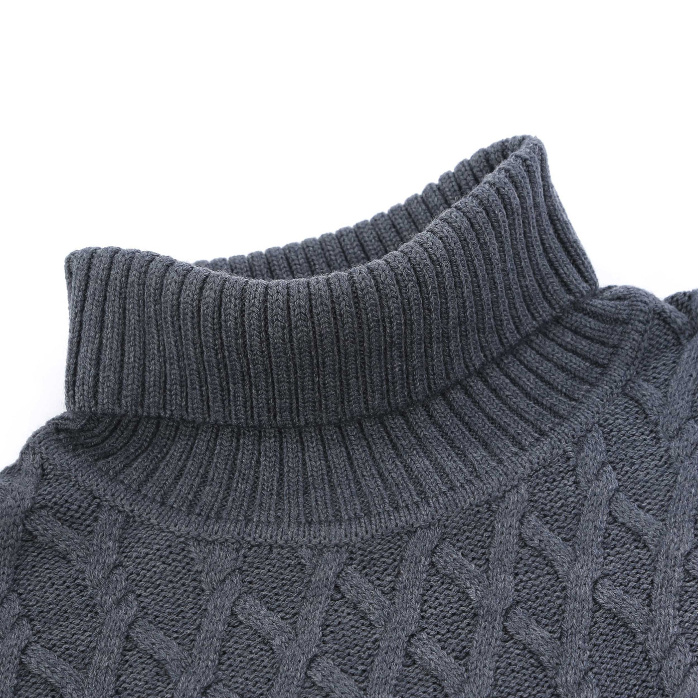 Thomas Maine Chunky Cable Roll Neck Knitwear in Dark Grey Neck