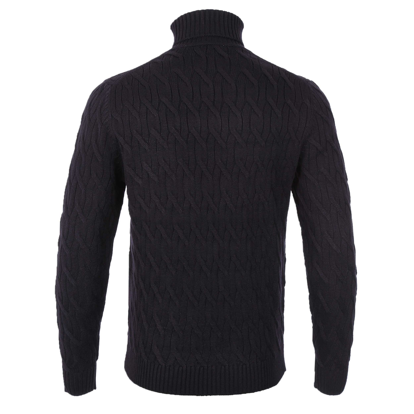 Thomas Maine Heavy Cable Knit Roll Neck in Navy Back