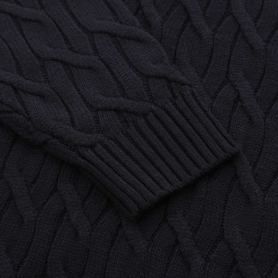 Thomas Maine Heavy Cable Knit Roll Neck in Navy Cuff