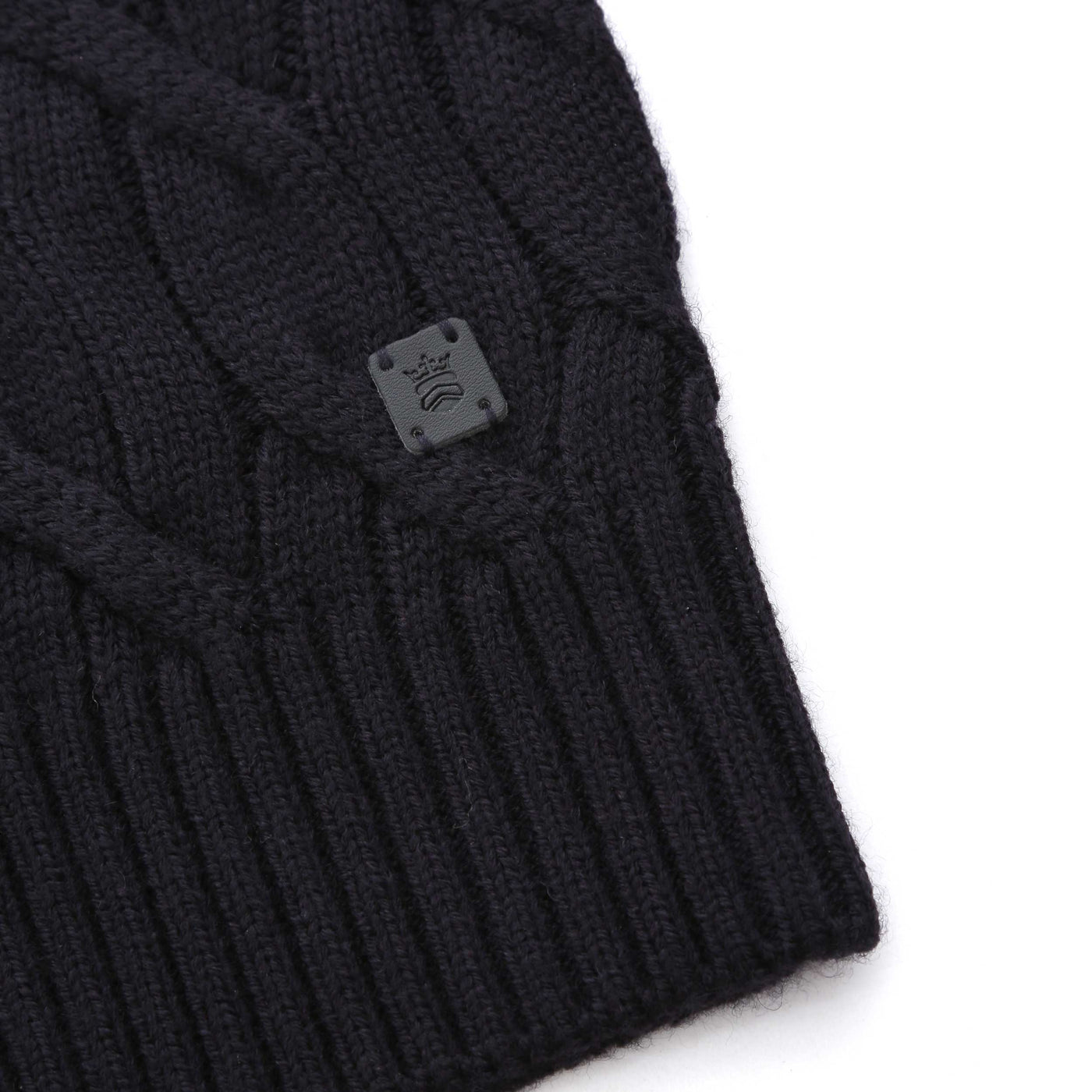 Thomas Maine Heavy Cable Knit Roll Neck in Navy Logo