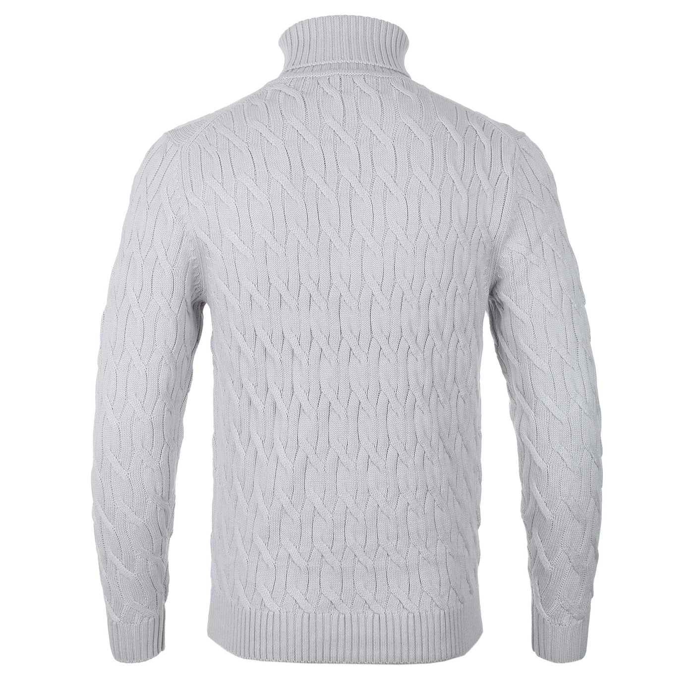 Thomas Maine Heavy Cable Knit Roll Neck in Silver Back