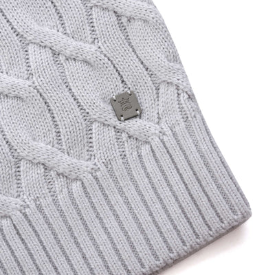 Thomas Maine Heavy Cable Knit Roll Neck in Silver Logo