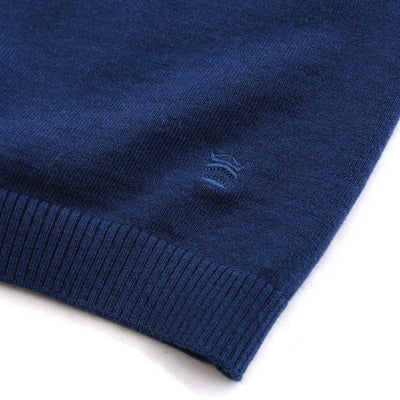 Thomas Maine Merino Zip Knit Polo in Royal Blue Logo