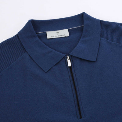 Thomas Maine Merino Zip Knit Polo in Royal Blue Placket