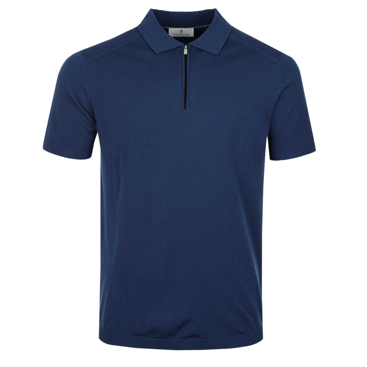 Thomas Maine Merino Zip Knit Polo in Royal Blue