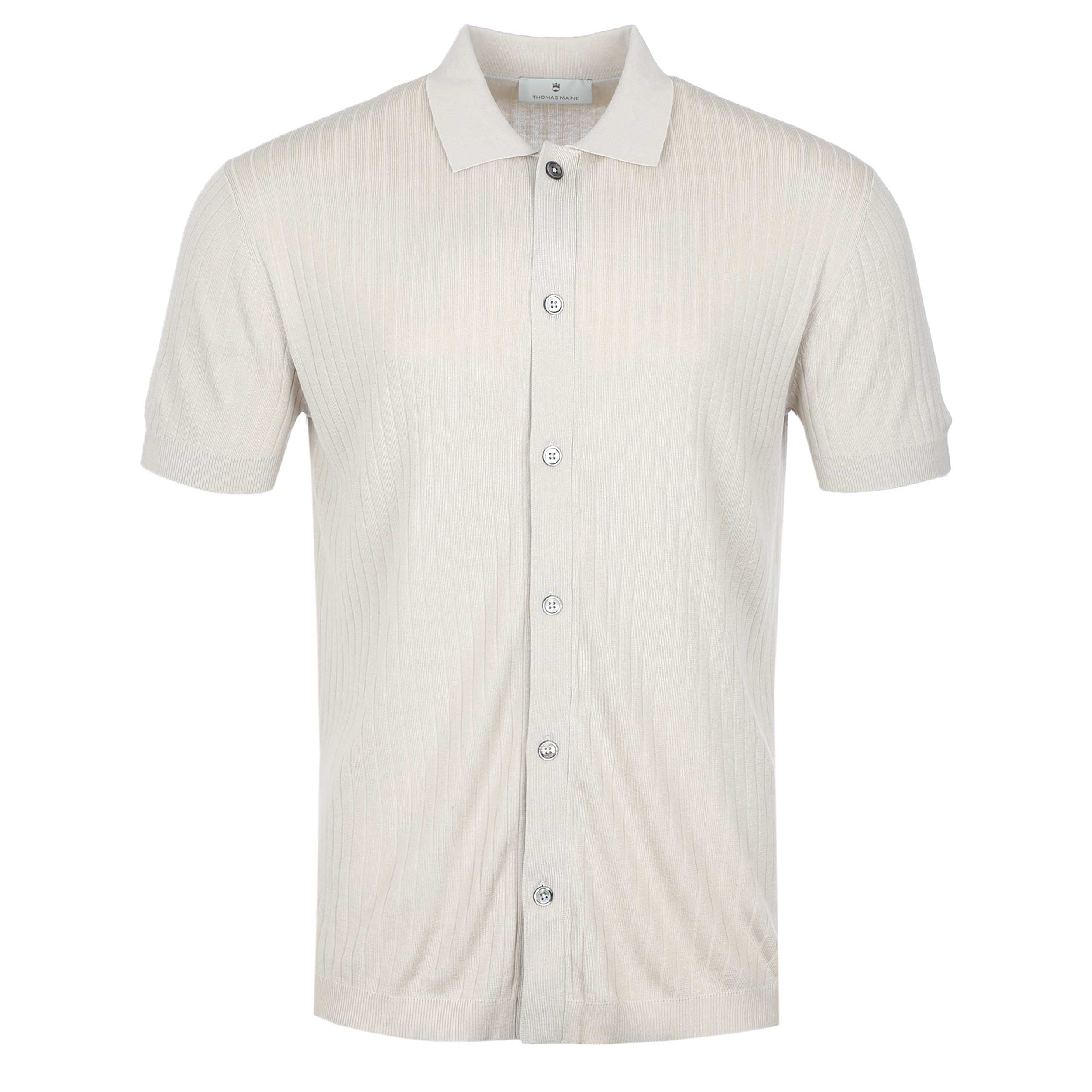 Thomas Maine Ribbed Button Thru Knitted Polo in Cream