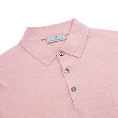 Thomas Maine Silk Linen Mix 3 Button Knit Polo in Pink