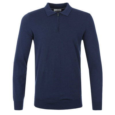 Thomas Maine Zip Knit Polo Shirt in Navy