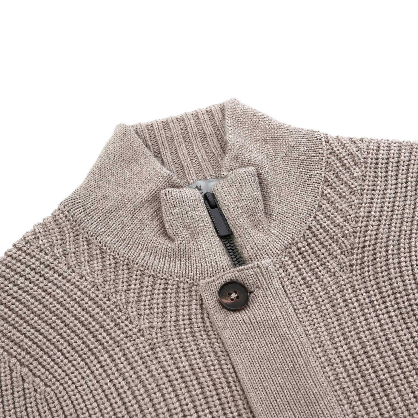 Thomas Maine Zip Thru Button Cardigan Knitwear in Beige Placket