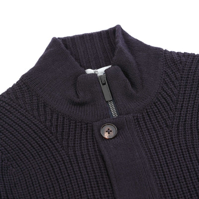 Thomas Maine Zip Thru Button Cardigan Knitwear in Navy Placket