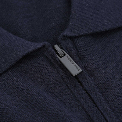 Thomas Maine Zip Thru Stretch Merino Cardigan in Navy Zip