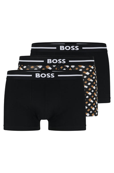 BOSS Trunk 3P Bold Design Underwear in Black with Gold
